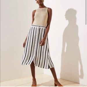 LOFT Button Front Striped Midi Skirt